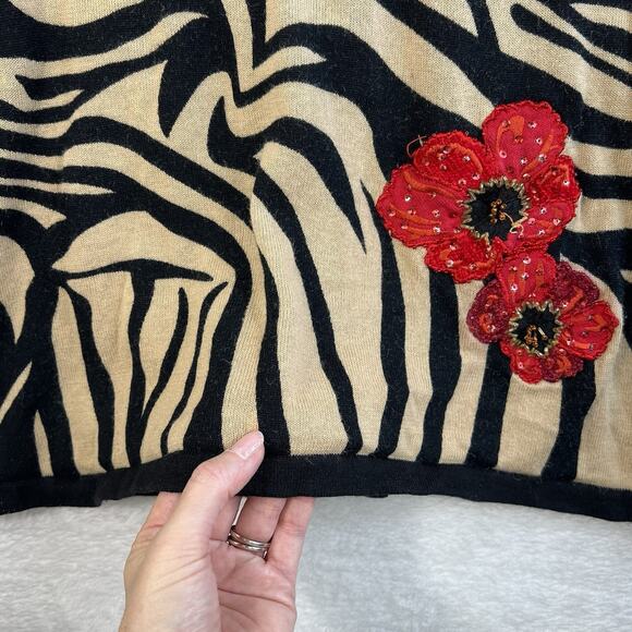 Vintage XL Cardigan Sequin Poppy Flowers Zebra Print Button Jack B. Quick Classy - Picture 14 of 16